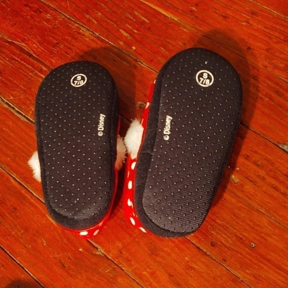 Disney Minnie Mouse Polka Dot Slippers Sz Kids S (7/8)